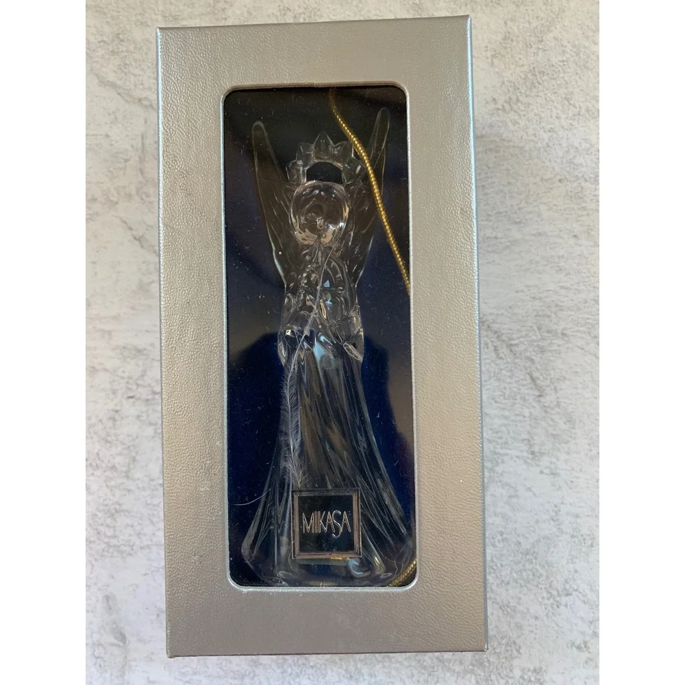 Mikasa Heavenly Music Trumpeting Angel Ornament Set of 3 Crystal with Gold Chain